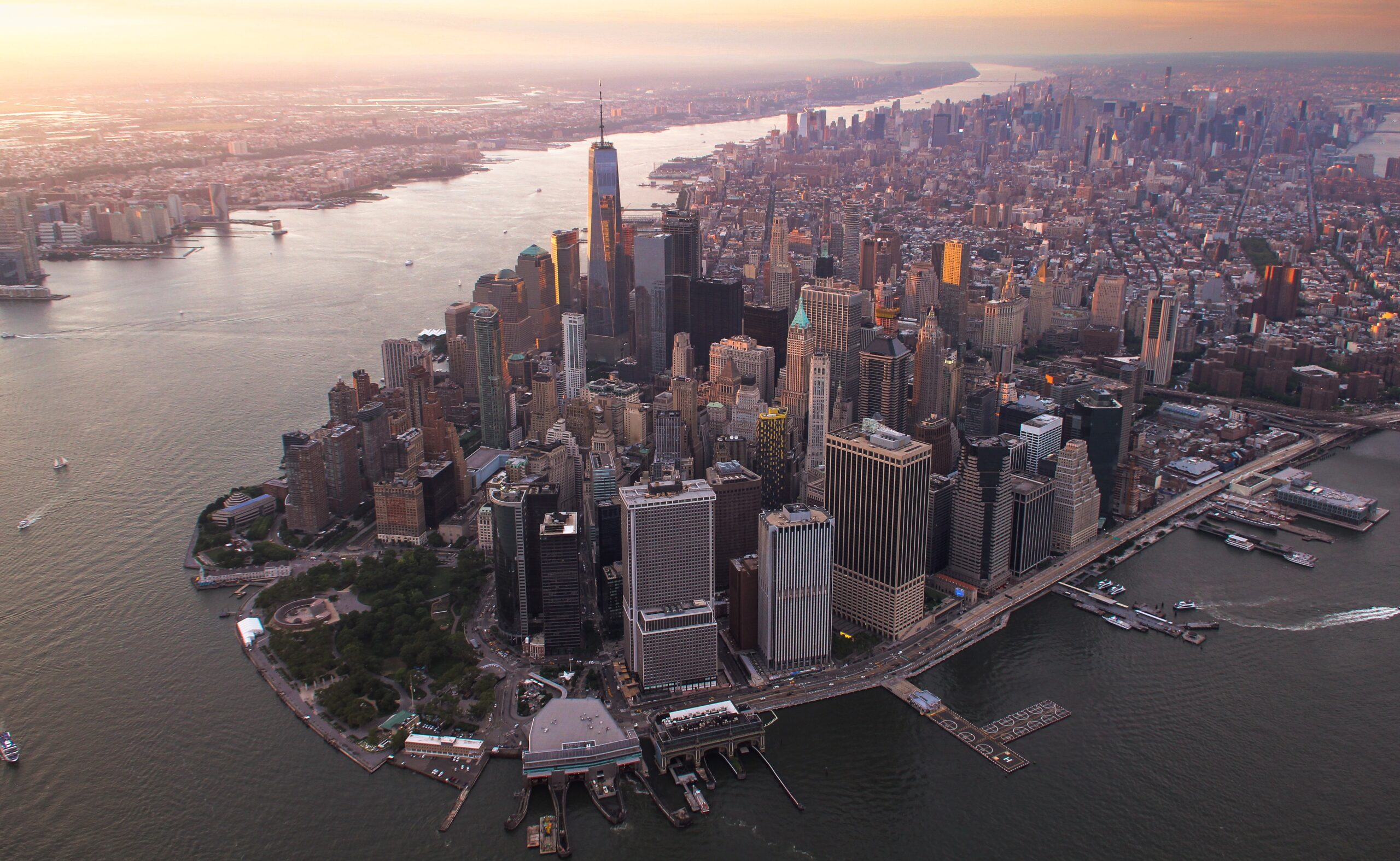 Manhattan financial district aerial photo